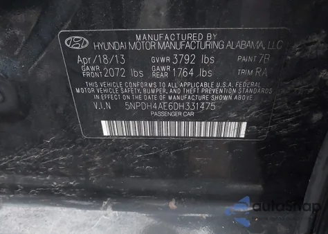 2013 Hyundai Elantra Gls z USA, uszkodzony, nr VIN 5NPDH4AE6DH331475